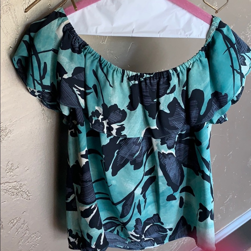 Anthropologie teal & navy top, Maeve brand.